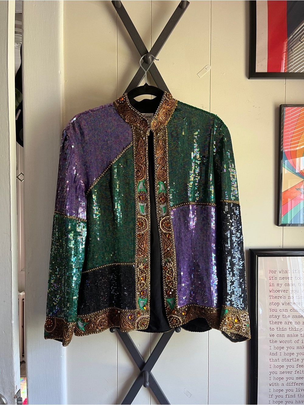 Vintage 1980s Sequin Naeem Kh Patchwork Jacket with Silk Lining